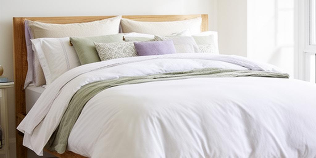 Crisp white sheets and a fluffy duvet arranged on a wooden bed in a bright Isle of Wight bedroom