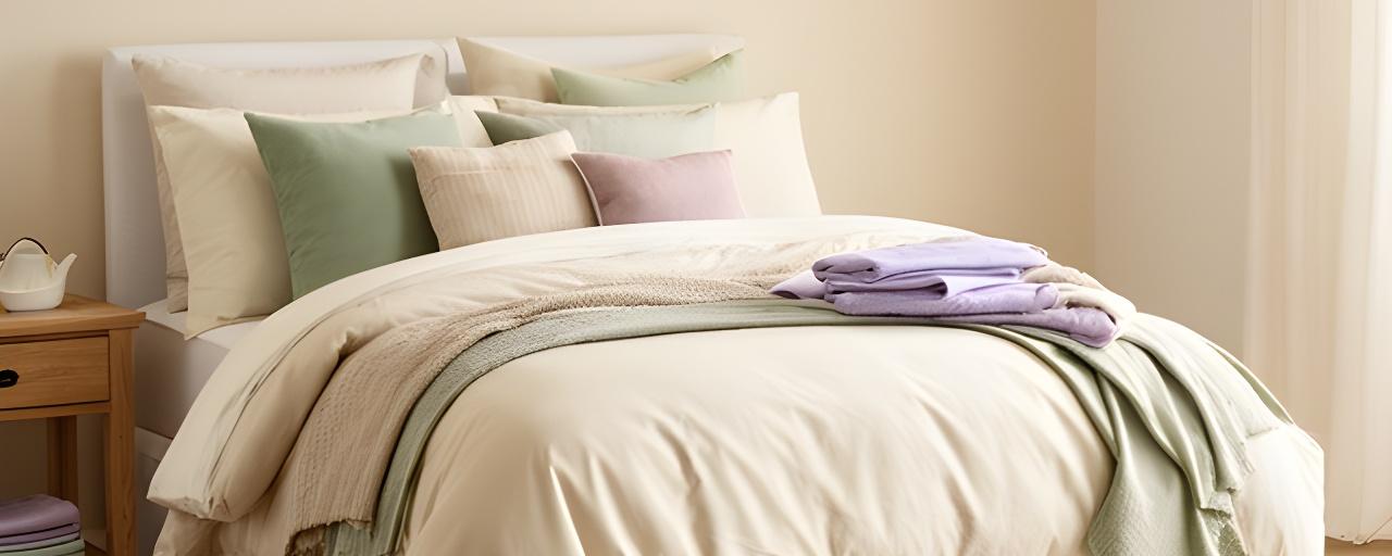 Neatly made bedroom with layered bedding and pillows in a bright Isle of Wight home